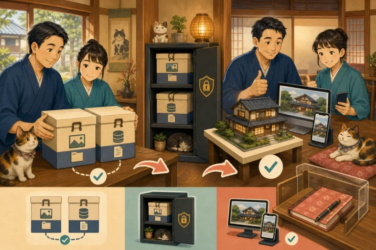 Illustration where the host and the person in charge save WordPress files and database separately and restore them to the test environment for confirmation.